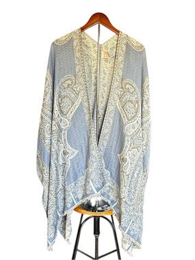 Chico's Paisley Swirl Jacquard Ruana Wrap in Blue and Gray
